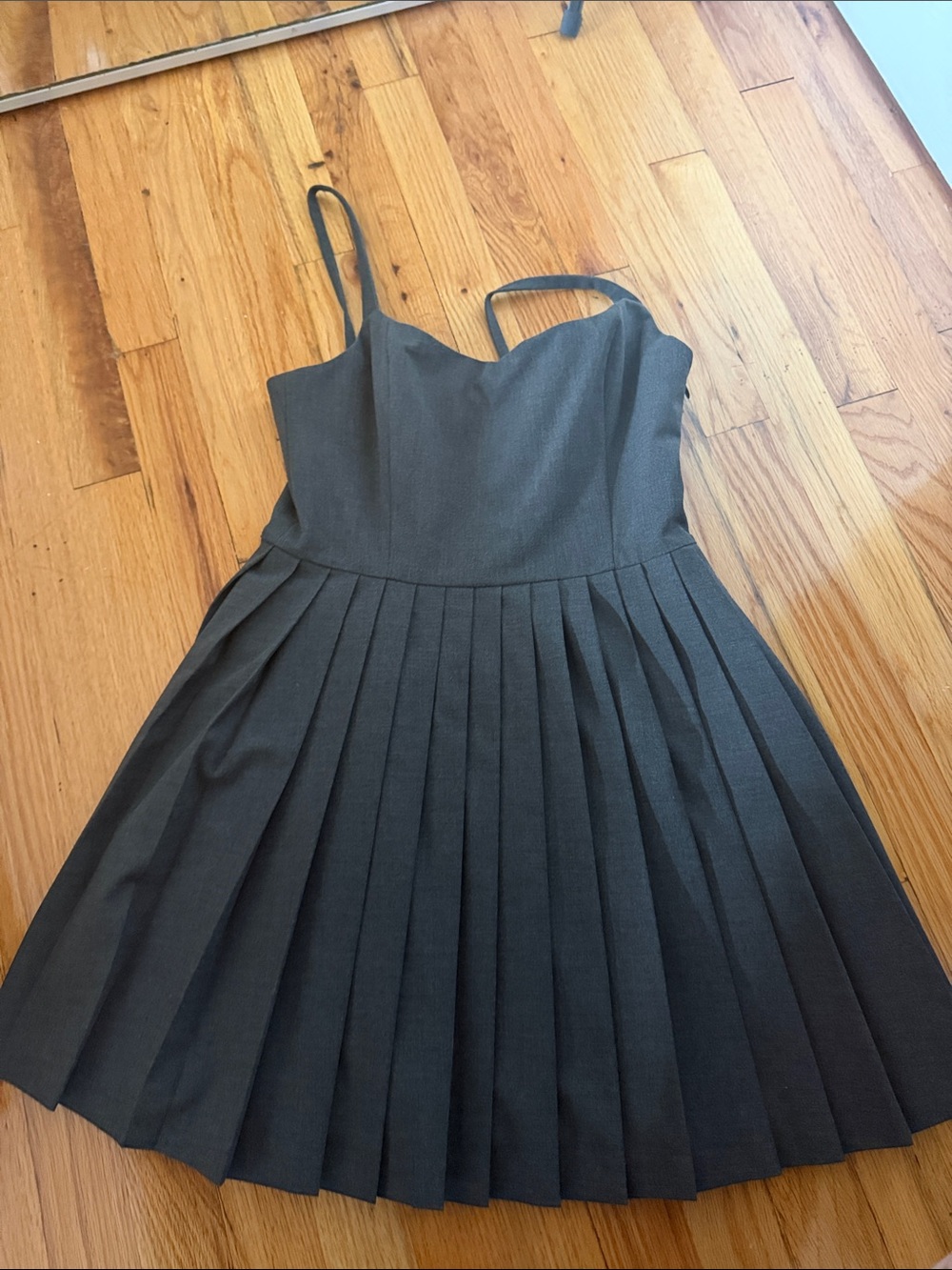 Pleated grey Spaghetti Strap Dress